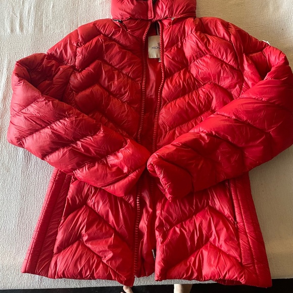 Women’s Red Moncler Down Puffer Jacket with Real Rabbit Fur lined hood Size 3 - Picture 5 of 13